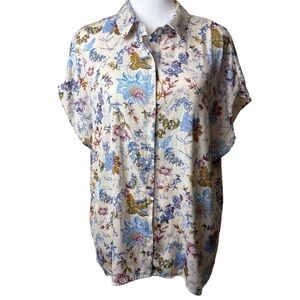 Joie Multicolor Floral Print Button Up Blouse/Top/Shirt Short Sleeve Size Large